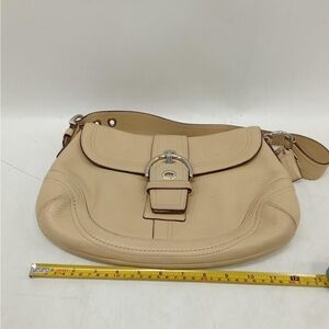 SOLD- Beige Leather Shoulder Bag with Buckle Detail